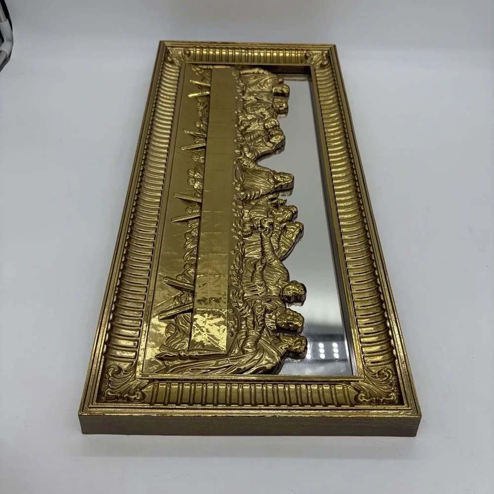 Vintage Home Interiors Last Supper Mirrored Plaque Wall Hanging Gold Made In USA